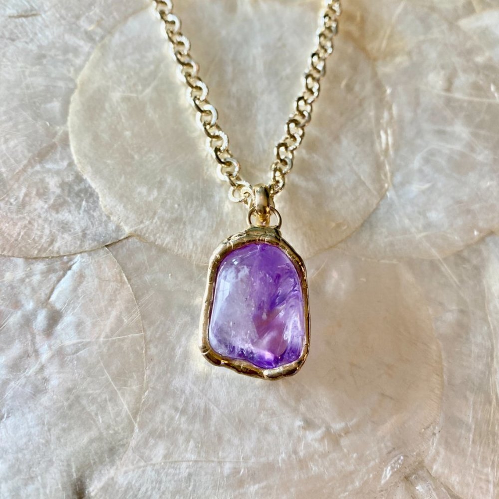 3 For $25! Gold Tone Chain  w Purple Stone Necklace - Picture 5 of 6